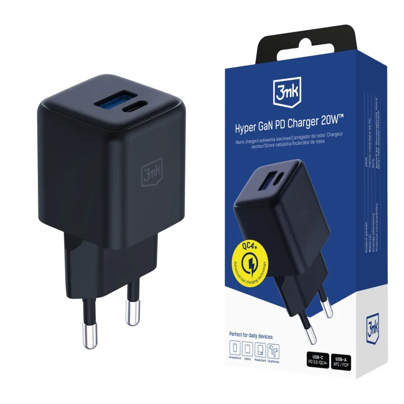 3mk síťová nabíječka Hyper GaN Charger 20W, černá 5903108640091