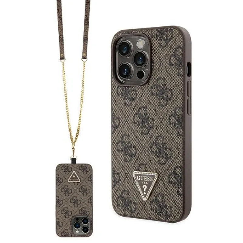 Puzdro Guess GUHCP13LP4TDSCPW pre iPhone 13 Pro / 13 - hnedé crossbody 4G kovové logo