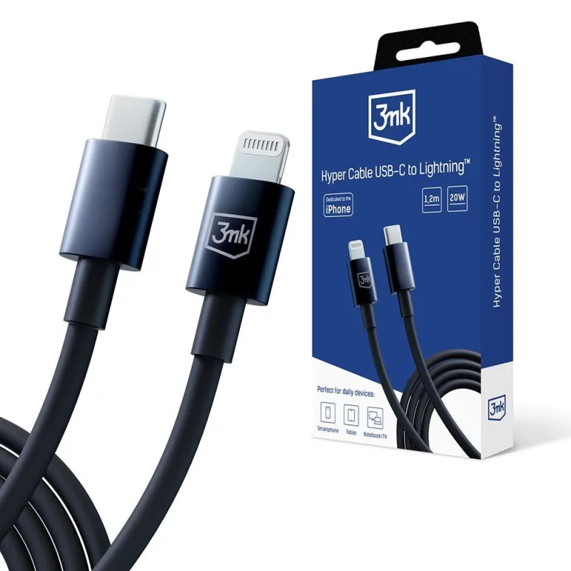 3mk datový kabel - Hyper Cable C to Lightning 20W 1.2m, černá…