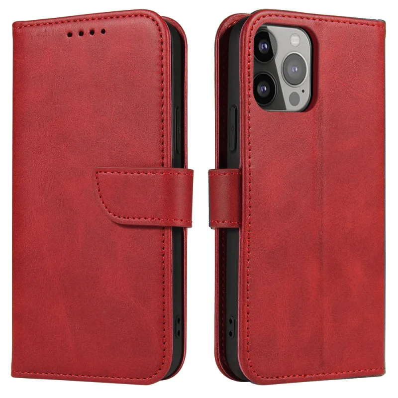 Peňaženkové puzdro so stojanom pre iPhone 15 Pro Max Magnet Case – červené