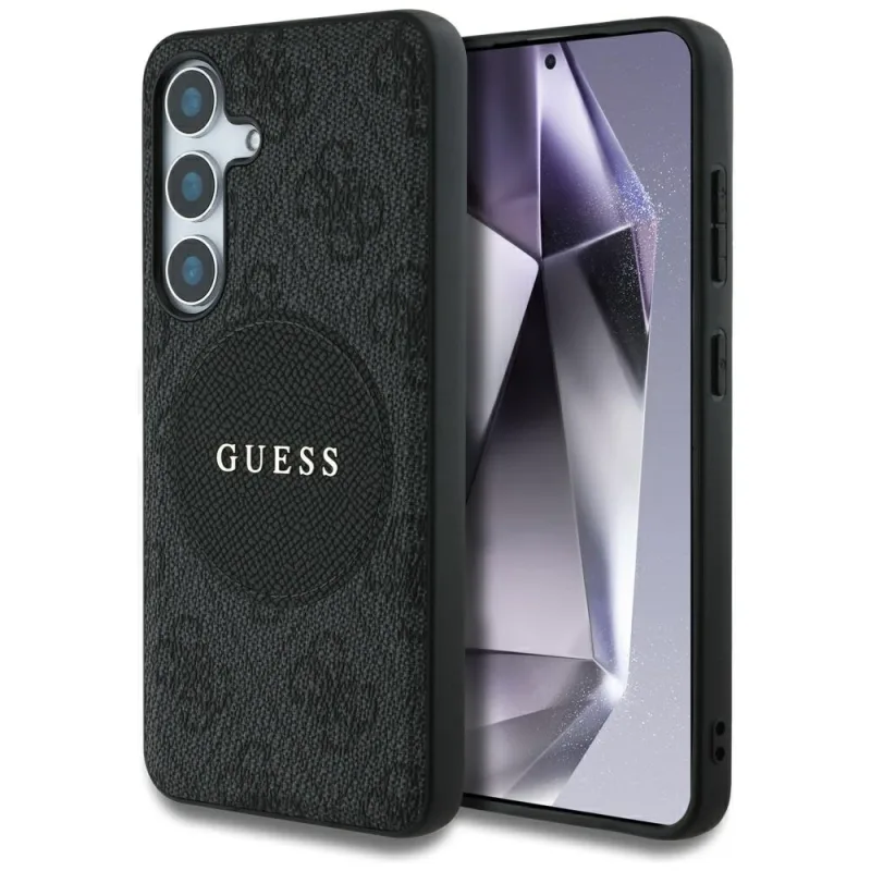 Puzdro Guess 4G Round Patch Classic Logo MagSafe pre Samsung Galaxy S25 čierne