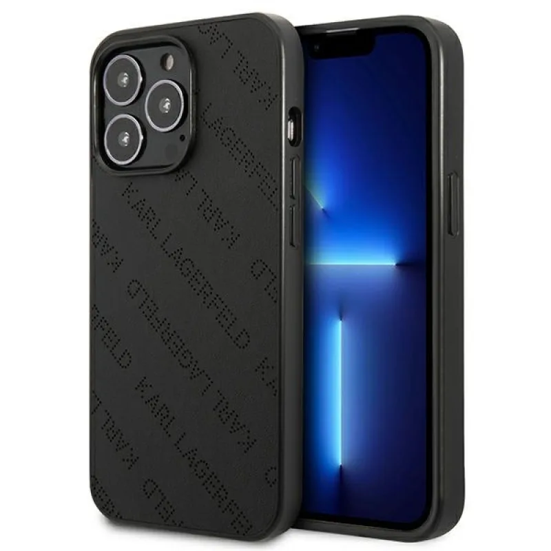 Perforované celoplošné puzdro na iPhone 13 Pro Max 6,7" Karl Lagerfeld – čierne