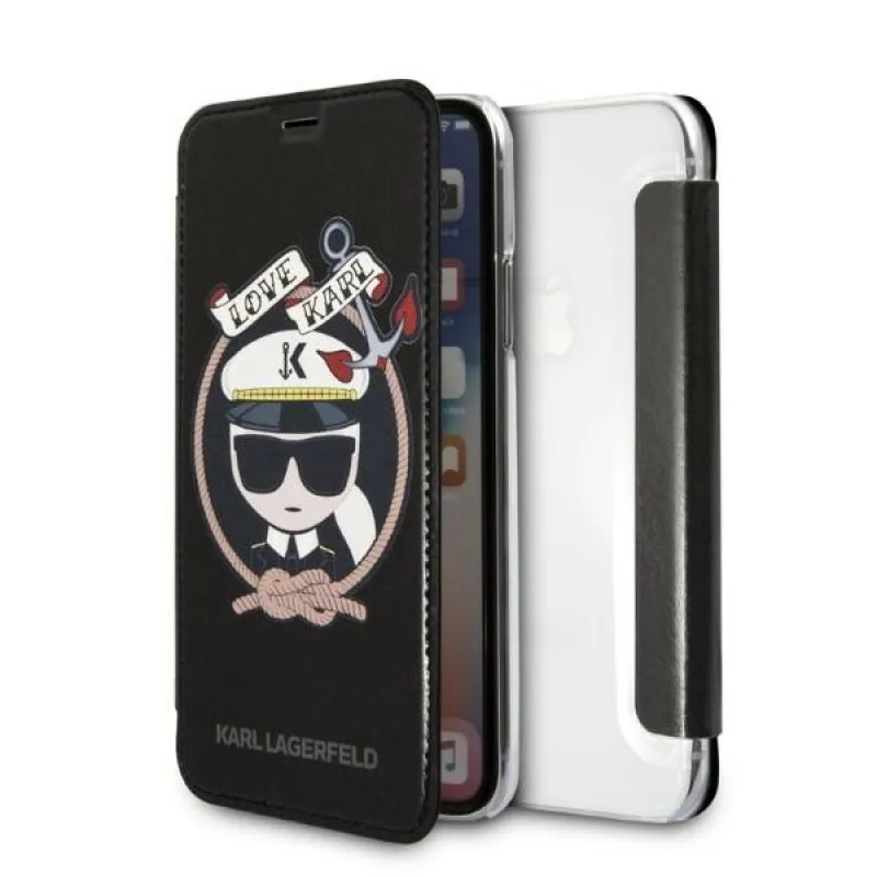 Obal Karl Lagerfeld Signature Glitter iPhone X/Xs – čierny