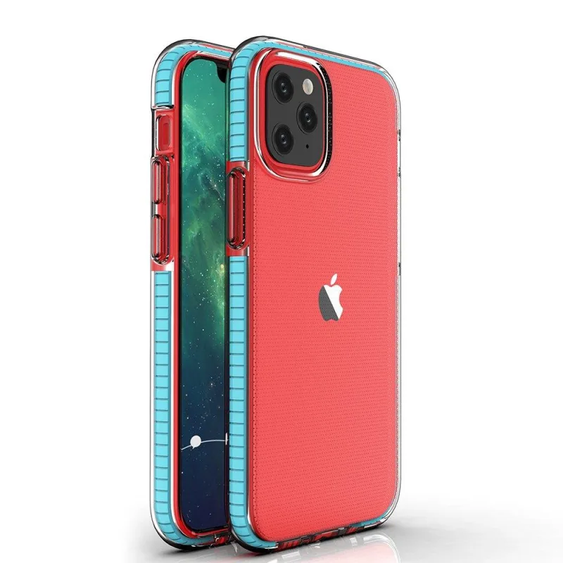 Spring Case číry TPU gélový ochranný kryt s farebným rámom pre iPhone 13 mini svetlomodrý