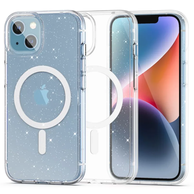 Puzdro Tech-Protect FlexAir Hybrid MagSafe iPhone 13/14 – priehľadné trblietky