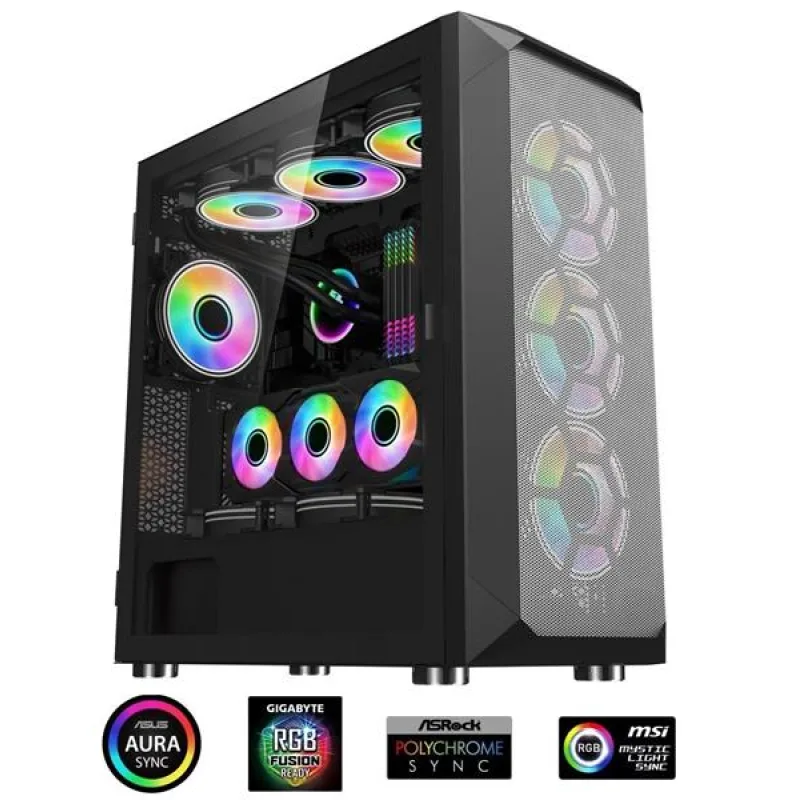 1stCOOL MiddleTower Wind Storm Black, E-ATX, USB3.0 + set 4x ARGB fan ML…