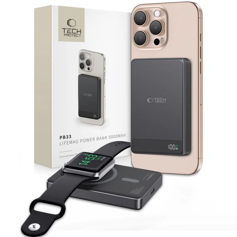 Powerbanka Tech-Protect PB33 LifeMag MagSafe 5000 mAH - čierna