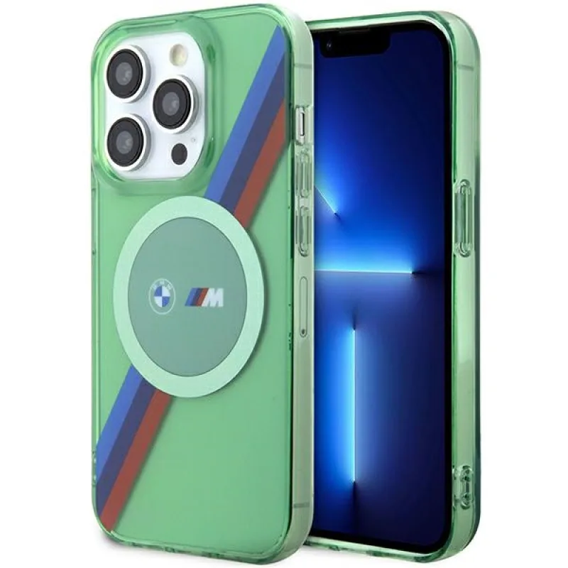 Puzdro BMW M Tricolor Stripes MagSafe pre iPhone 15 Pro - zelené