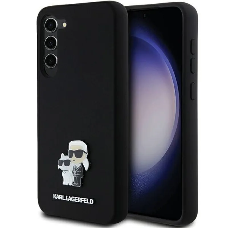 Karl Lagerfeld silikónové puzdro Karl&Choupette Metal Pin pre Samsung Galaxy S23+ - čierne