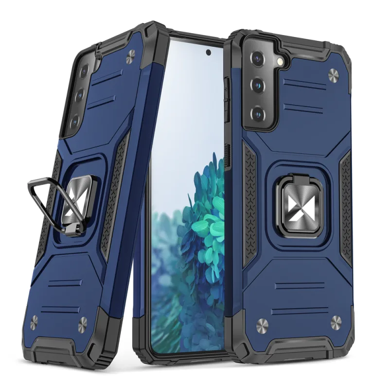 Pevný hybridný kryt puzdra Wozinsky Ring Armor + magnetický držiak pre Samsung Galaxy S22 modrý