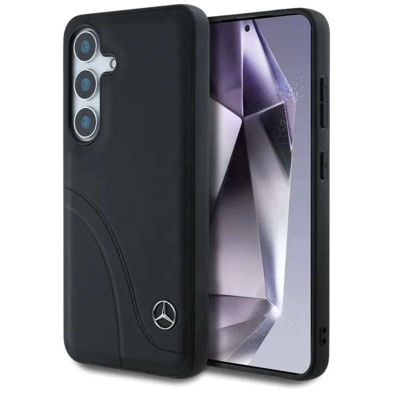 Kožené puzdro Mercedes Curved Stitches pre Samsung Galaxy S25 - čierne