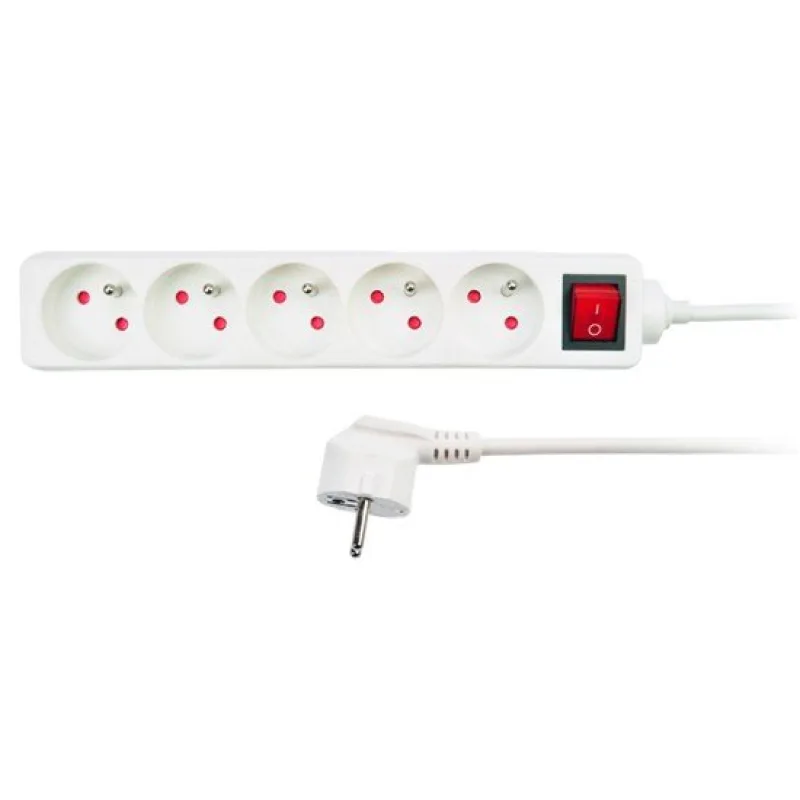 Solight predlžovací prívod, 5 zásuviek, biely, vypínač, 3m PP52