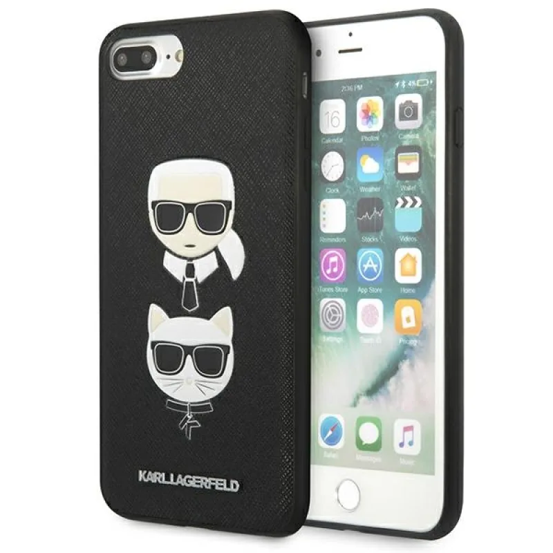 Kryt na hlavu Karl Lagerfeld Saffiano Karl&Choupette Head pre iPhone 7 Plus / iPhone 8 Plus - čierny