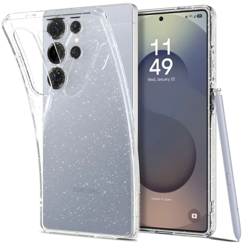Puzdro Spigen z tekutých kryštálov pre Samsung Galaxy S25 Ultra – priehľadné trblietky