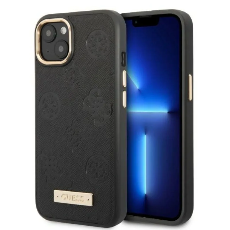 Guess GUHMP13MSAPSTK iPhone 13 6,1" čierno/čierne pevné puzdro Peony Logo Plate MagSafe