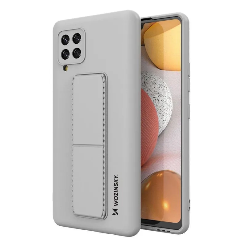 Wozinsky Kickstand Case silikónové puzdro so stojanom Samsung Galaxy A42 5G puzdro šedé