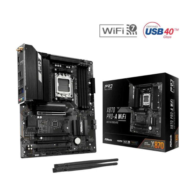 ASRock MB Sc AM5 X870 PRO-A WIFI, AMD X870, 4xDDR5, 1xHDMI, 2xUSB4, …