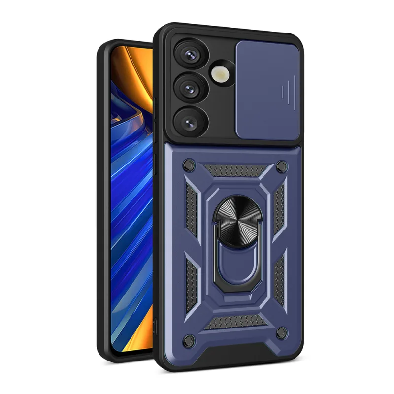 Hybrid Armor Camshield so stojanom a krytom fotoaparátu pre Samsung Galaxy S25 Edge – modrý