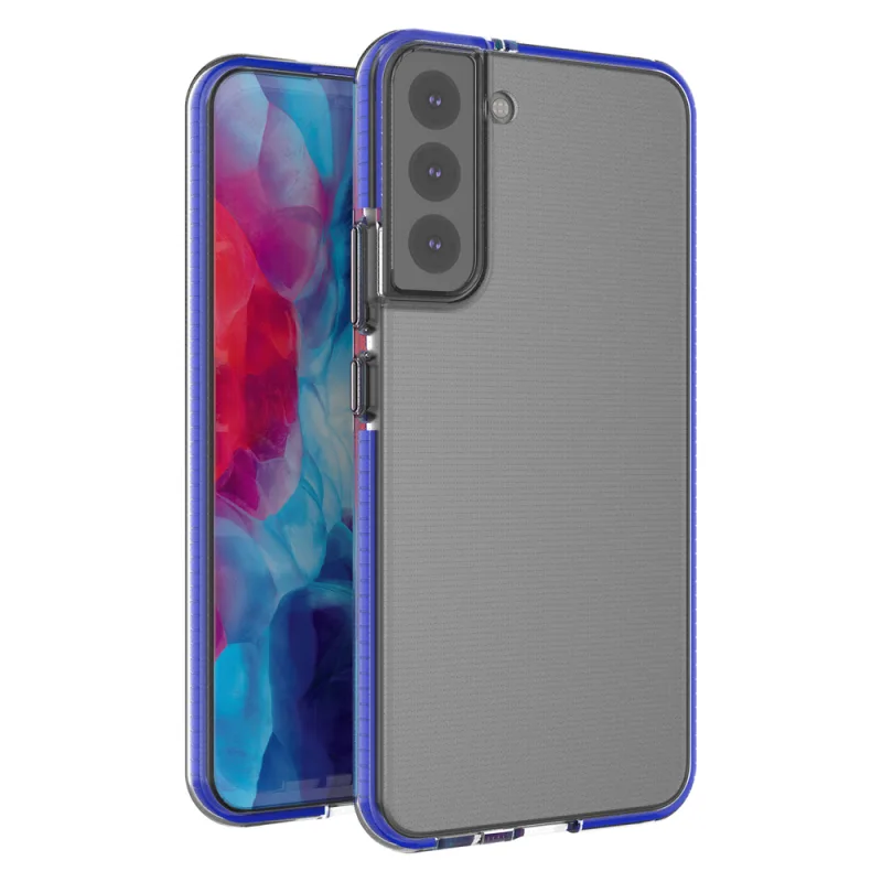 Spring Case Cover Gélový kryt s farebným rámom pre Samsung Galaxy S22 + (S22 Plus) tmavomodrý