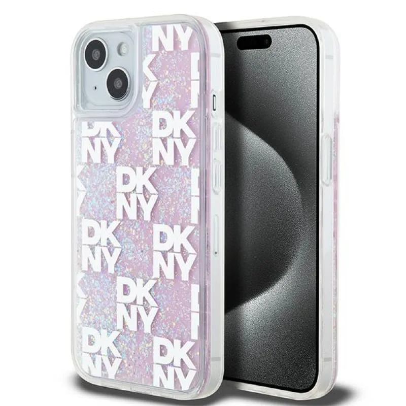 DKNY Liquid Glitter Multilogo puzdro pre iPhone 15 / 14 / 13 - ružové