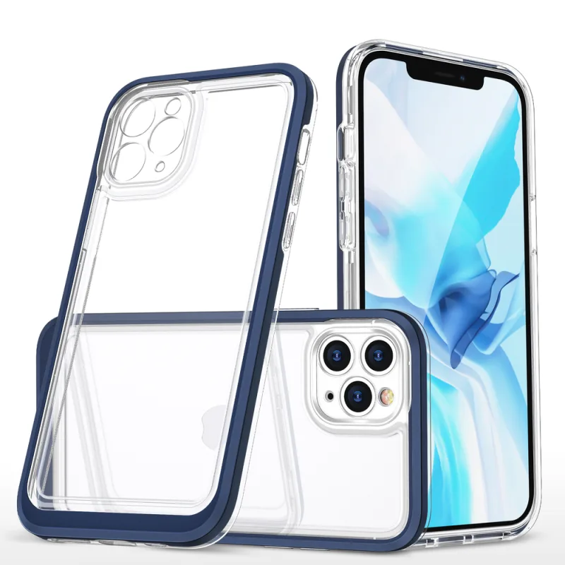 Priehľadné puzdro 3v1 na iPhone 11 Pro Max s modrým rámom a gélovým krytom