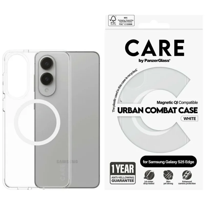 CARE by PanzerGlass Flagship Urban Combat White QI Case pre Samsung Galaxy S25 Edge – priehľadné
