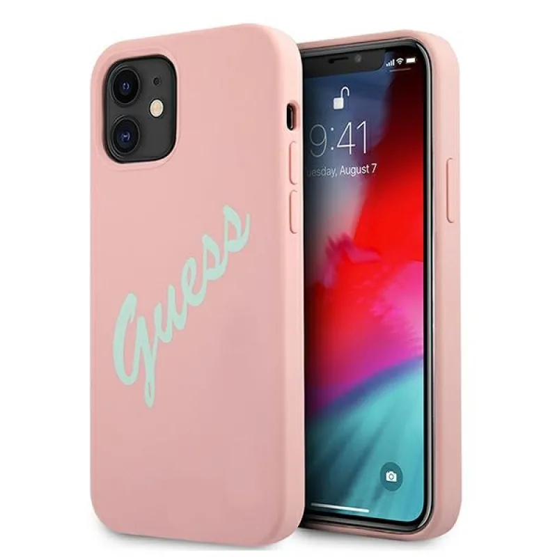 Guess GUHCP12SLSVSPG iPhone 12 mini 5,4" ružovozelený/zelený ružový pevný obal Silicone Vintage