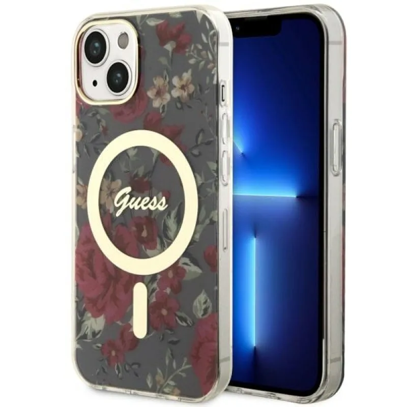 Guess GUHMP14MHCFWSA iPhone 14 Plus 6,7" zelený/khaki pevný obal Flower MagSafe