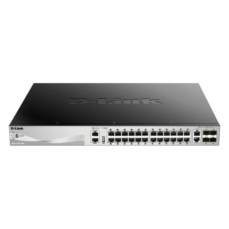 D-Link DGS-3130-30PS L3 Stck. Mng. PoE switch 24x GbE PoE+, 2x 10G RJ-45,…