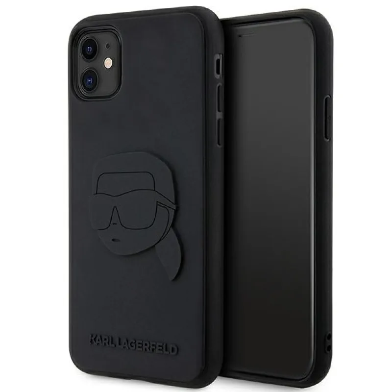 Karl Lagerfeld KLHCN613DRKNK iPhone 11 / Xr 6,1" čierno/čierne pevné puzdro Guma Karl Head 3D