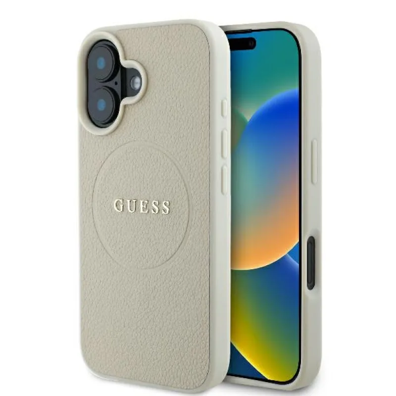 Puzdro Guess Grained Ring MagSafe pre iPhone 16 - béžové