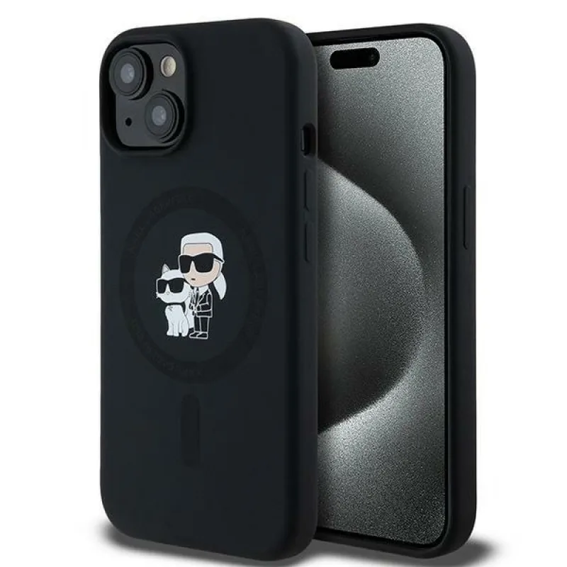Karl Lagerfeld silikónové puzdro Karl&Choupette MagSafe pre iPhone 15 Plus / 14 Plus - čierne