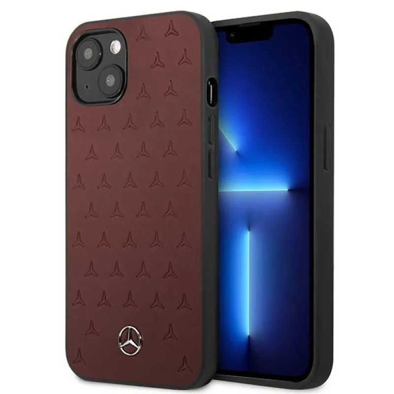 Kožené puzdro Mercedes Stars Pattern Case pre iPhone 13 mini - červené