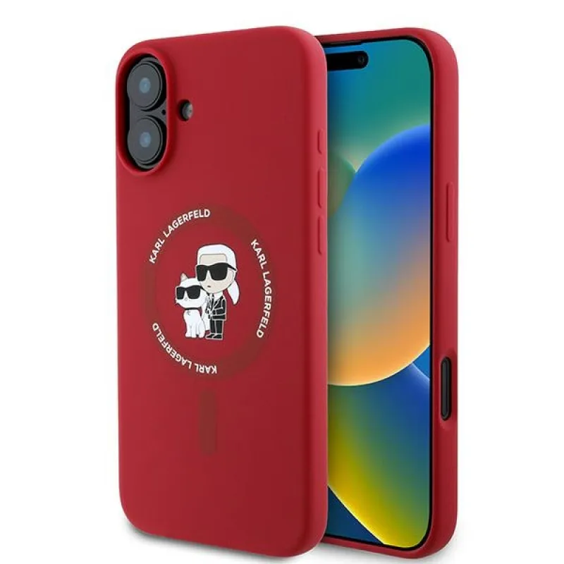Karl Lagerfeld silikónové puzdro Karl&Choupette Heads Ring MagSafe pre iPhone 16 Plus – červené