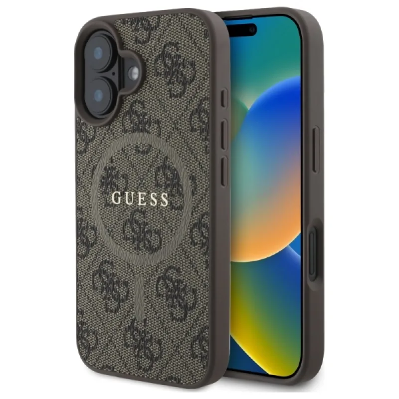 Puzdro Guess 4G Ring Classic Logo MagSafe na iPhone 16 – hnedé