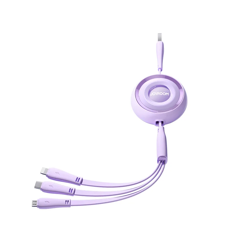 Zaťahovací kábel Joyroom Colorful Series S-A40 3v1 USB-A - USB-C / Lightning / Micro USB 1 m - fialový