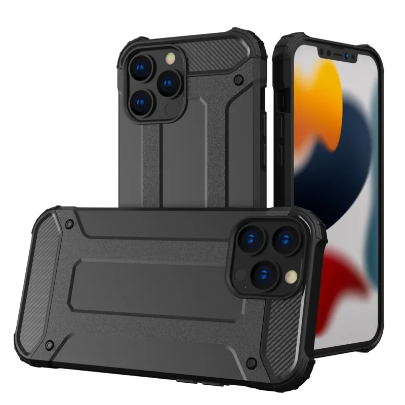 Hybrid Armor Case Tough Rugged Cover pre iPhone 13 Pro čierny