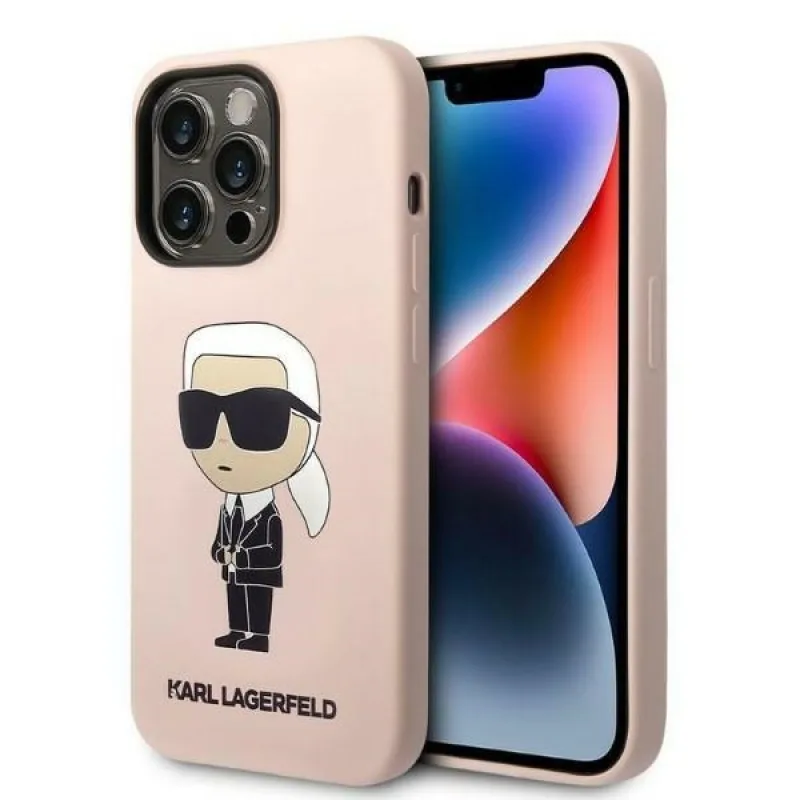 Karl Lagerfeld KLHCP14LSNIKBCP pevný obal iPhone 14 Pro 6,1" ružovo-ružový silikónový Ikonik