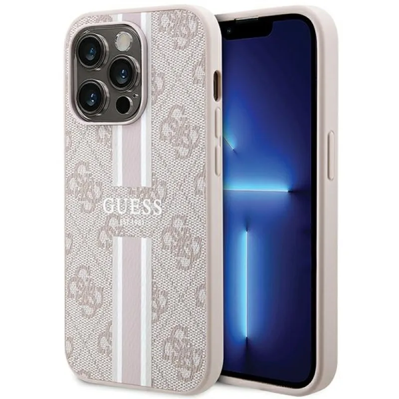 Guess 4G Printed Stripes MagSafe puzdro pre iPhone 15 Pro - ružové
