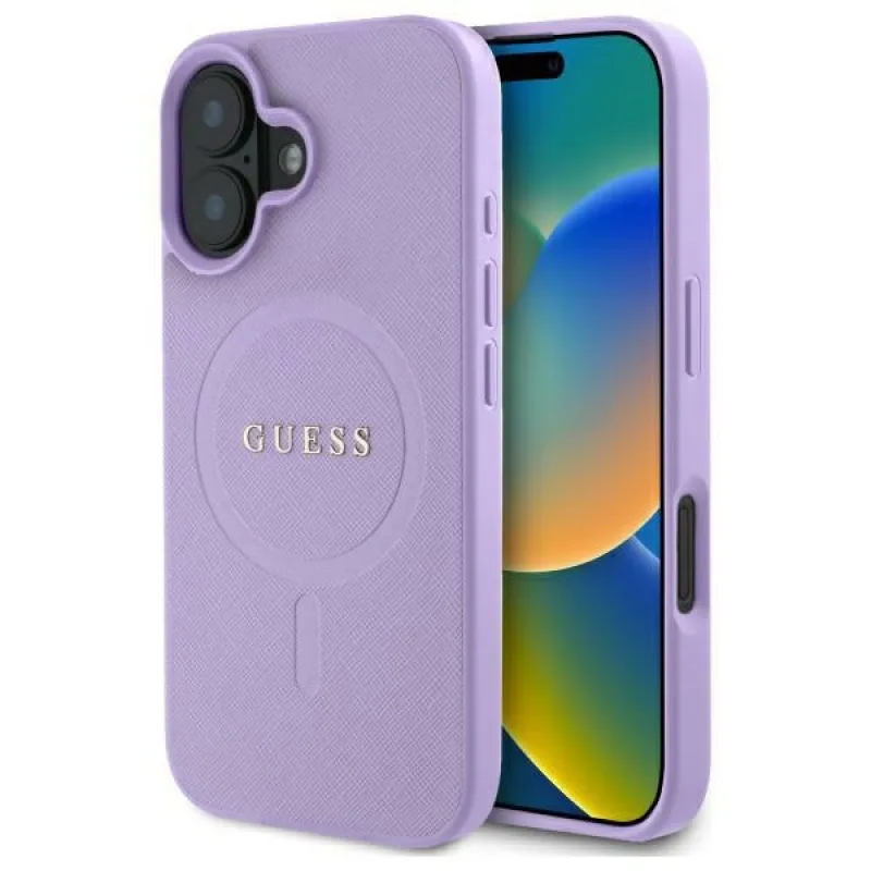 Puzdro Guess Saffiano MagSafe na iPhone 16 – fialové