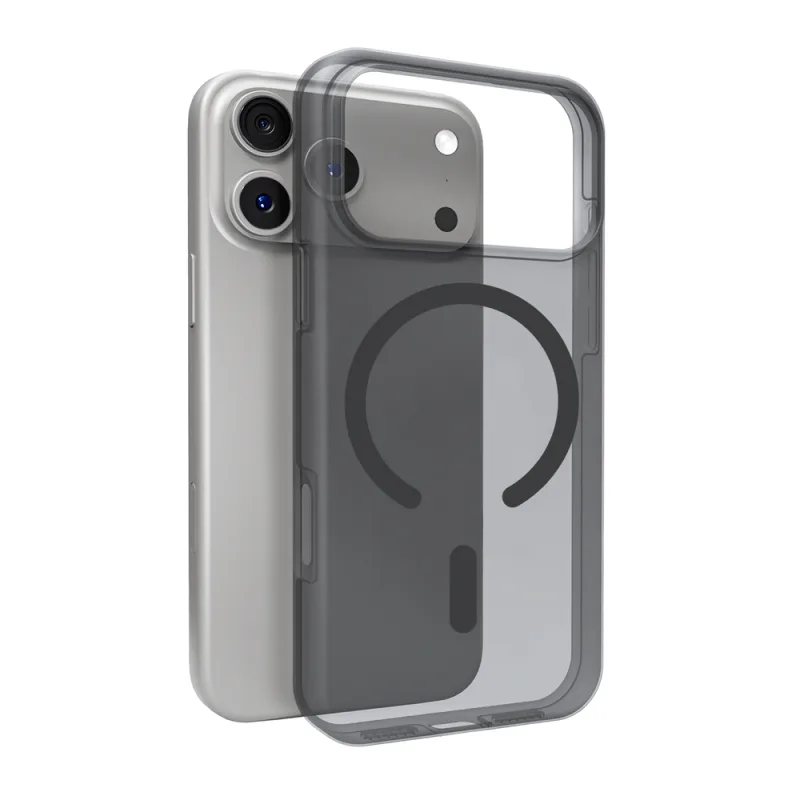 Kompatibilné silikónové puzdro Puro Daylight Magsafe pre iPhone 17 Pro – priesvitné čierne