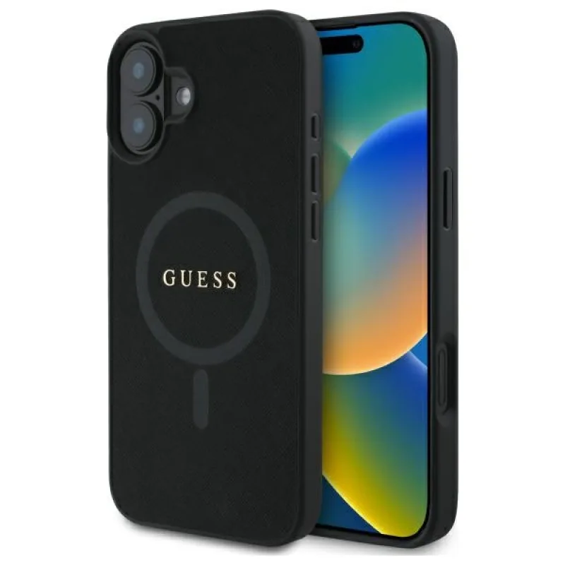 Puzdro Guess Saffiano Classic Logo MagSafe pre iPhone 16 - čierne