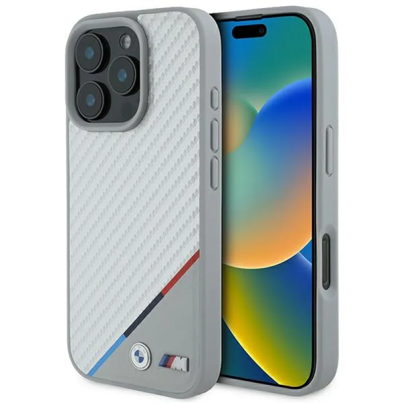 BMW M Carbon Tricolor Line MagSafe Case pre iPhone 16 Pro Max – šedý