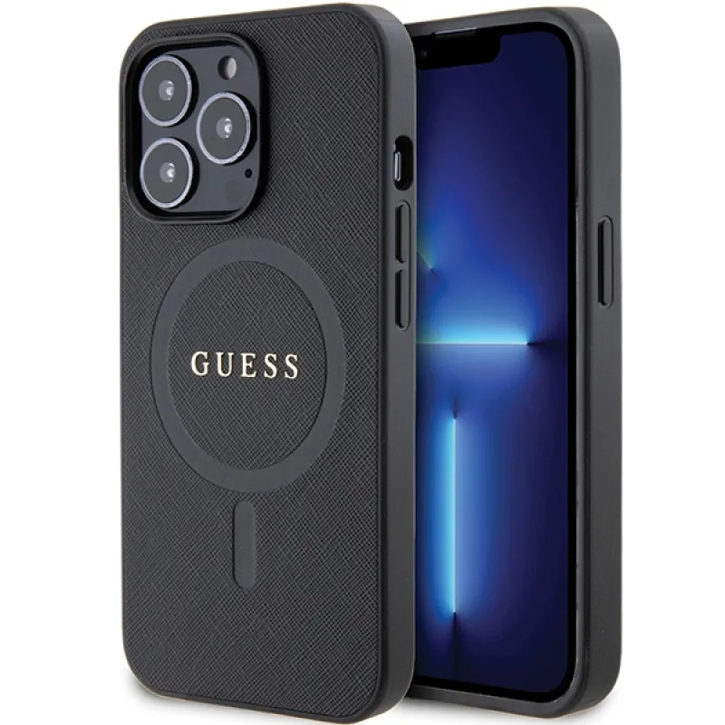 Puzdro Guess GUHMP13LPSAHMCK pre iPhone 13 Pro / 13 - čierne Saffiano MagSafe