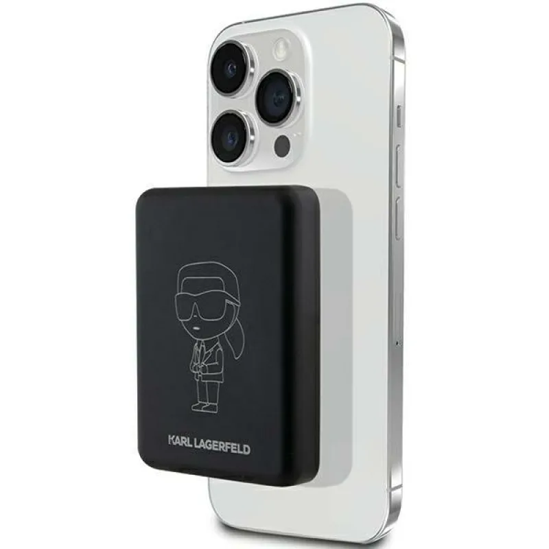 Karl Lagerfeld NFT Outline Ikonik MagSafe 5000mAh indukčná power banka - čierna