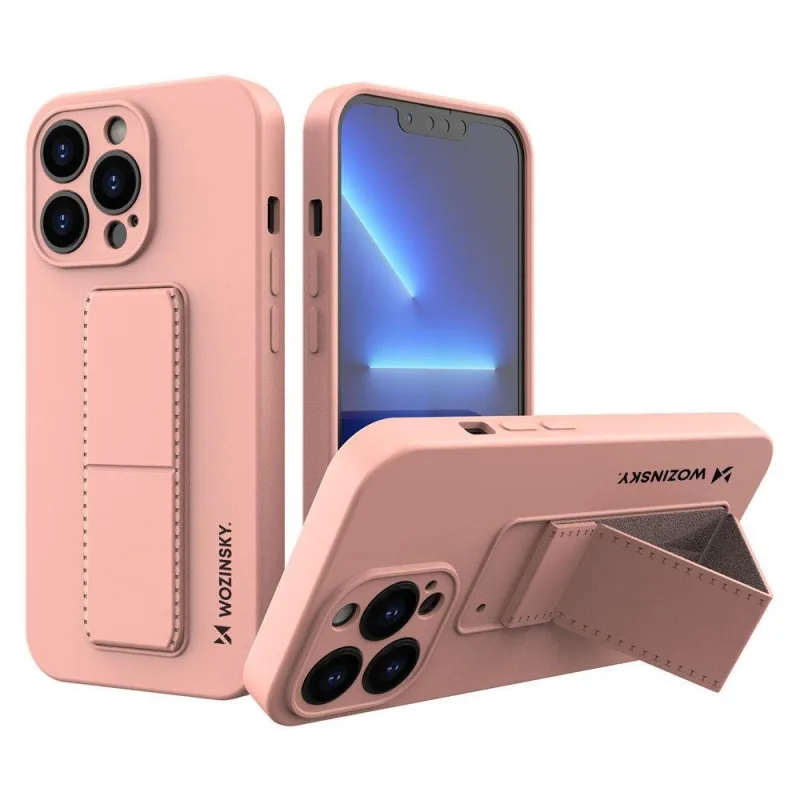 Puzdro Wozinsky Kickstand Case iPhone 13 Pro silikónové puzdro so stojanom ružové