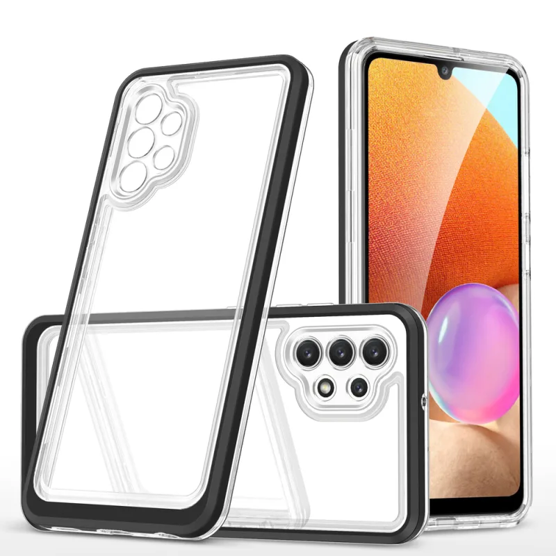 Priehľadné puzdro 3v1 pre Samsung Galaxy A72 4G Frame Gel Cover Black