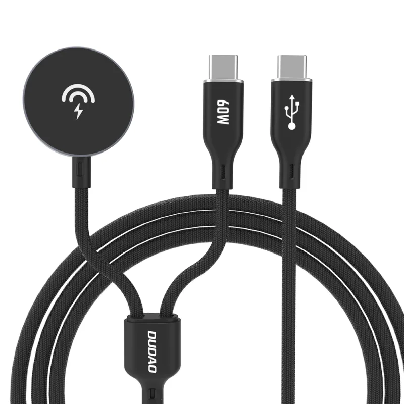 Dudao A12MaxC PD60W nabíjačka 2 v 1 pre Apple Watch / USB-C – čierna