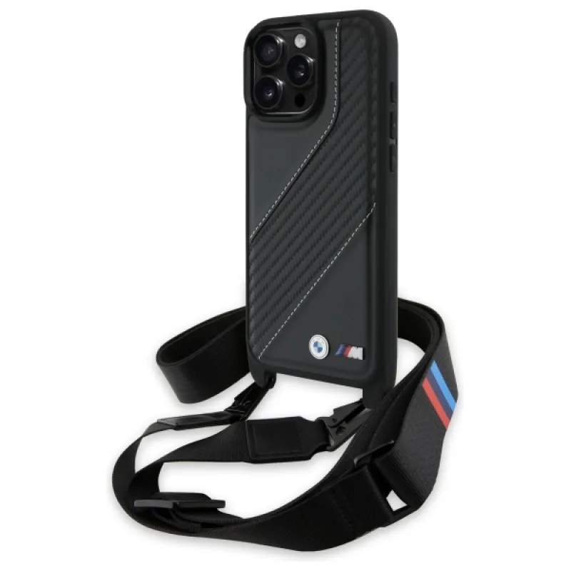 BMW M Edition Carbon Stripe & Strap Case pre iPhone 16 Pro Max – čierny