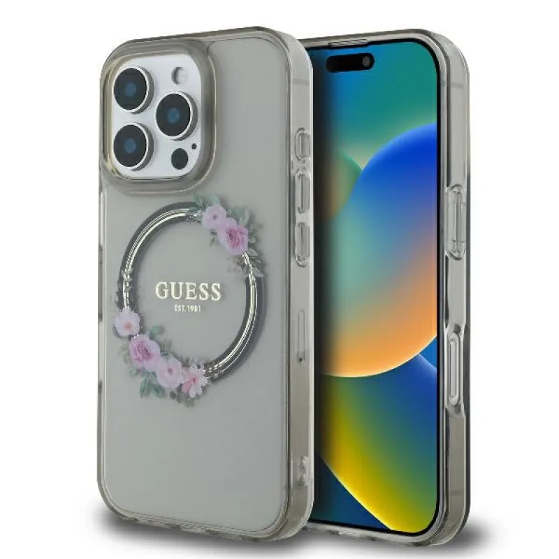 Guess GUHMP16XHFWFCK iPhone 16 Pro Max 6,9" čierno/čierne pevné puzdro IML Flowers Wreath MagSafe